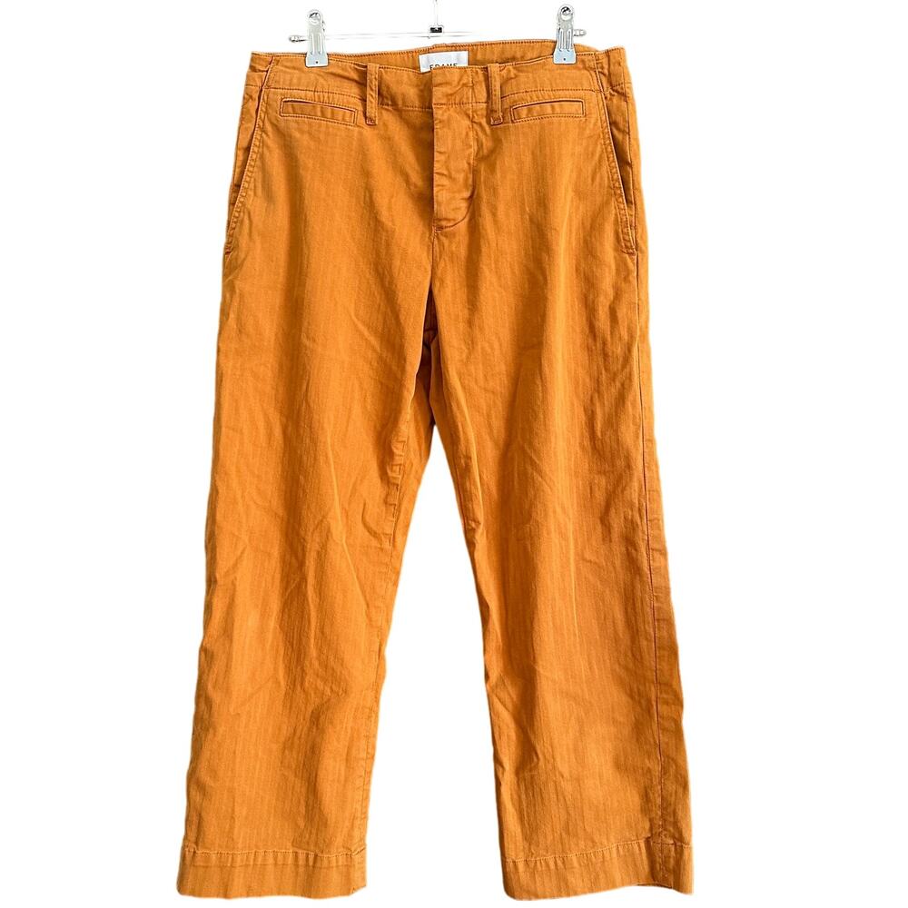 FRAME | Mustard Brown Cotton Twill Wide Leg Mid Rise Tomboy Trousers ankle 26